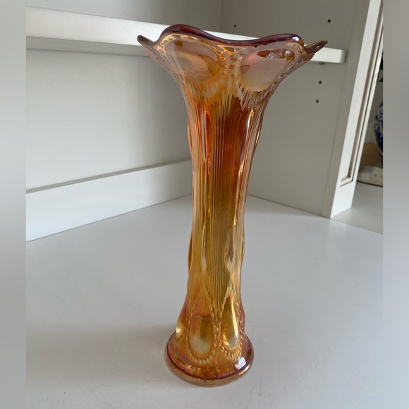 Imperial Glass Marigold Beaded Bullseye Carnival Glass Swung Vase Collectible - Picture 2 of 11